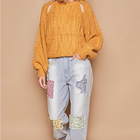 Boutique: POL Cozy Mustard Cable Knit Sweater goldenrod - Picture 4 of 4